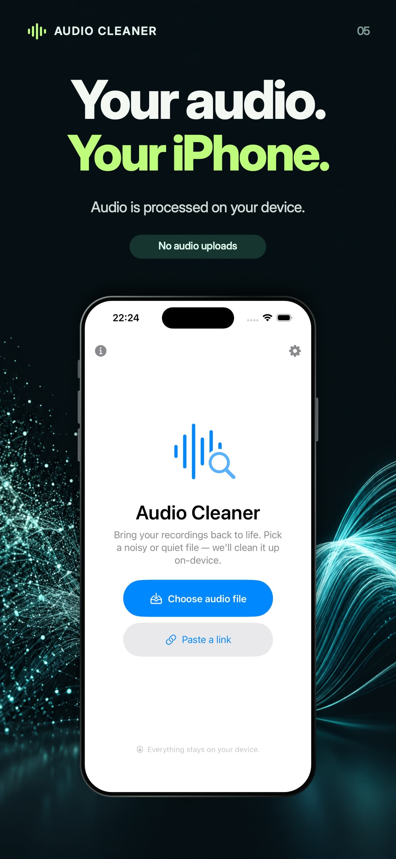 Clean audio locally on your device