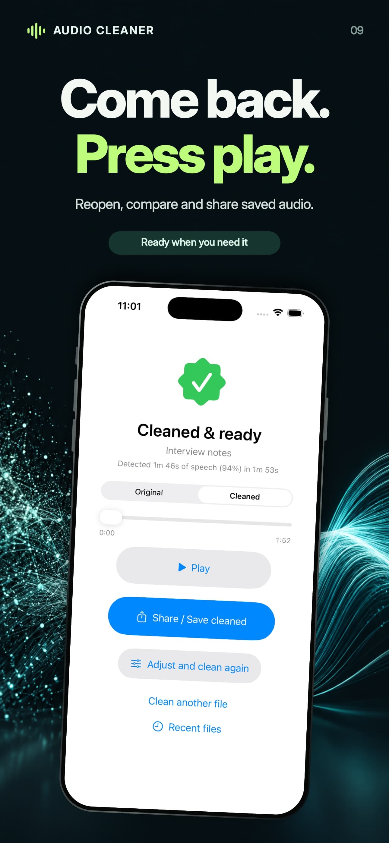 Reopen a completed result to save or share it