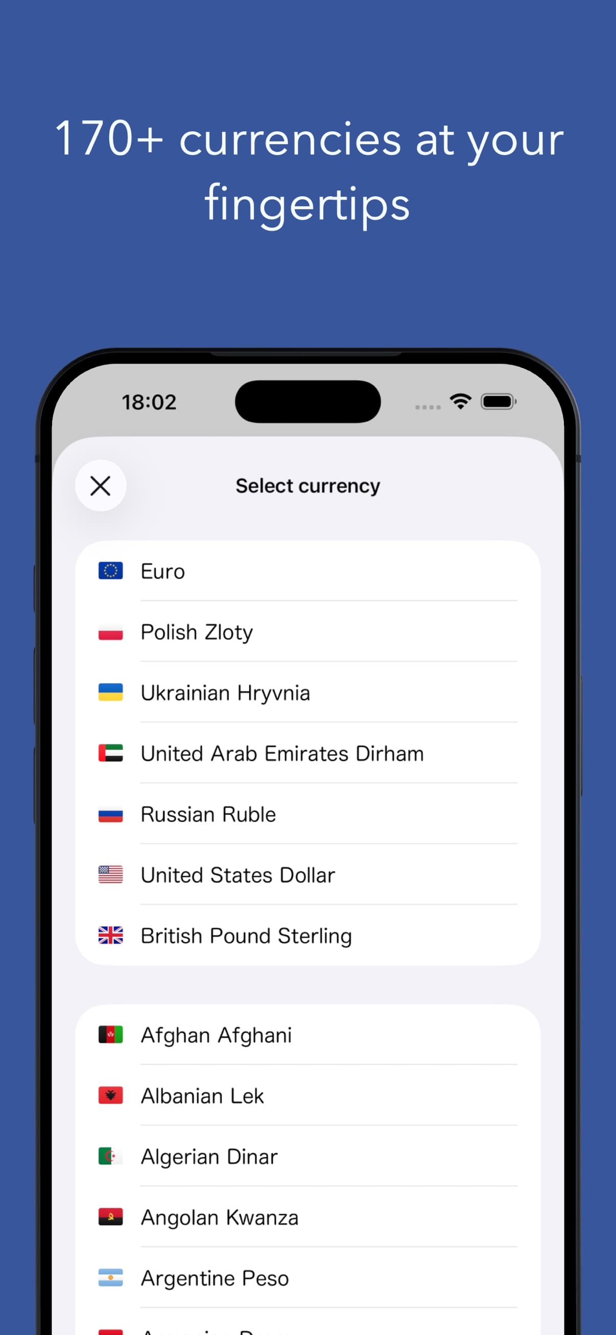 Choose currencies