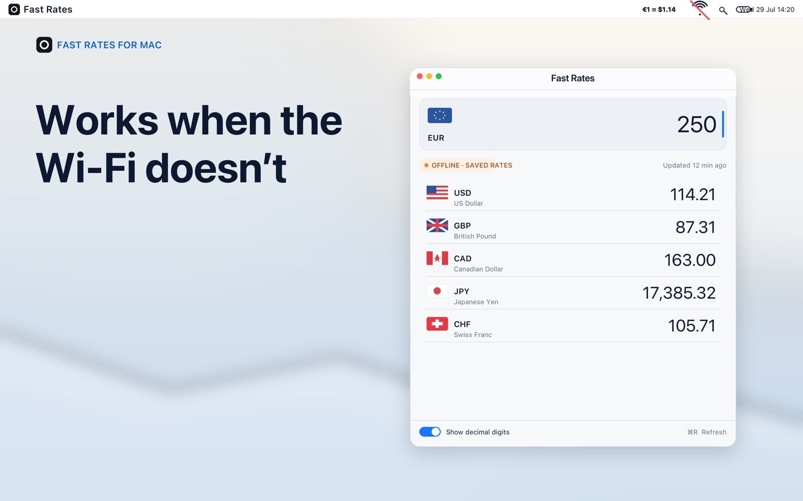 Use saved rates offline