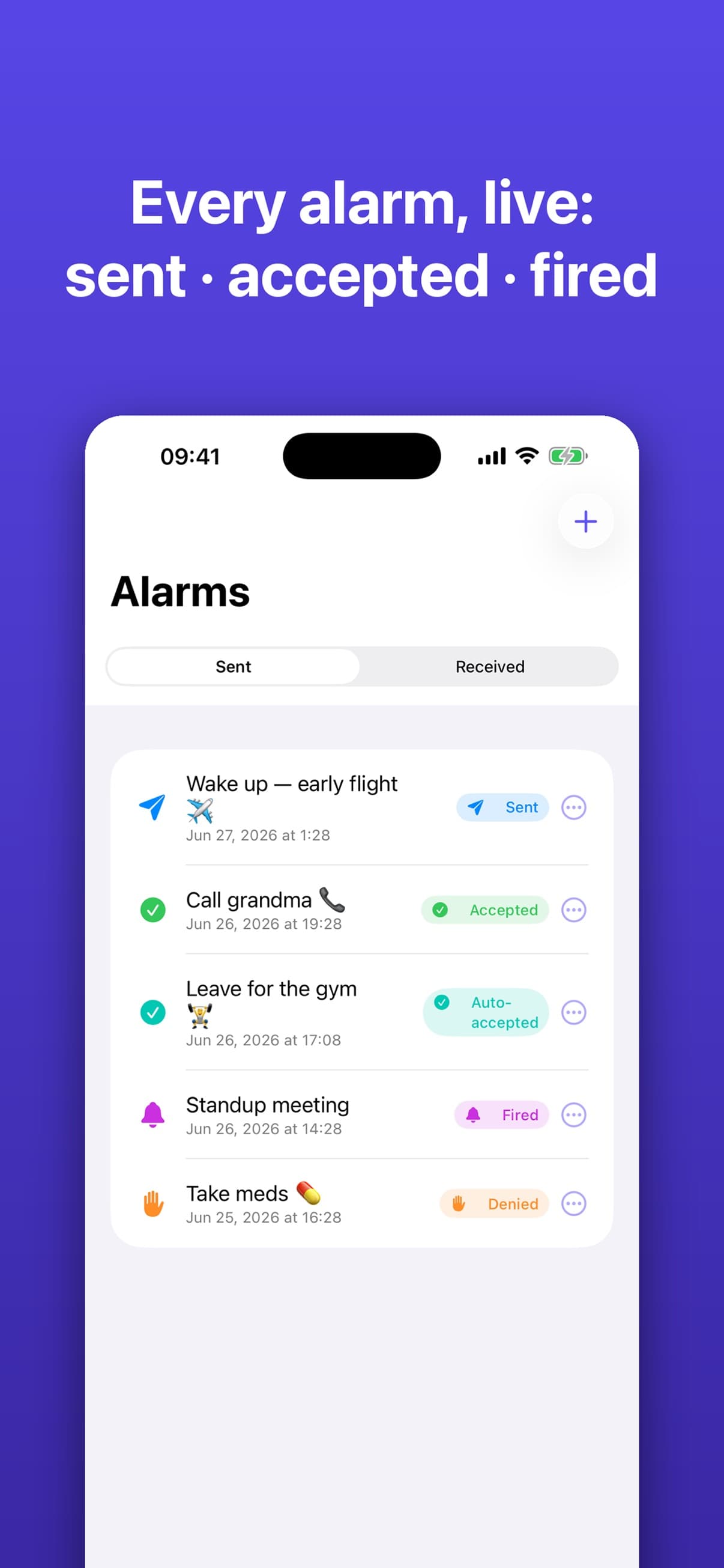 History of sent and received alarms