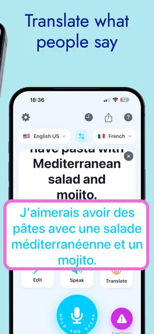 Show a translation below the original spoken words